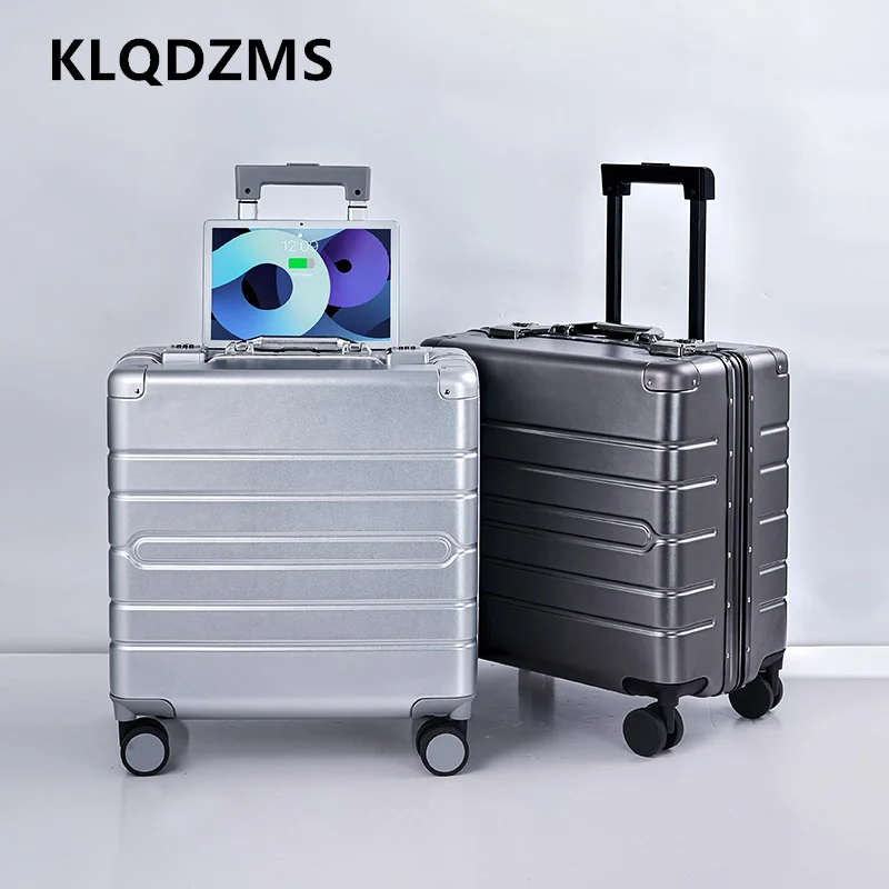 KLQDZMS 18 Inches Handheld Travel Suitcase All Aluminum Magnesium Alloy Boarding Box Men's Trolley Case Business Rolling Luggage