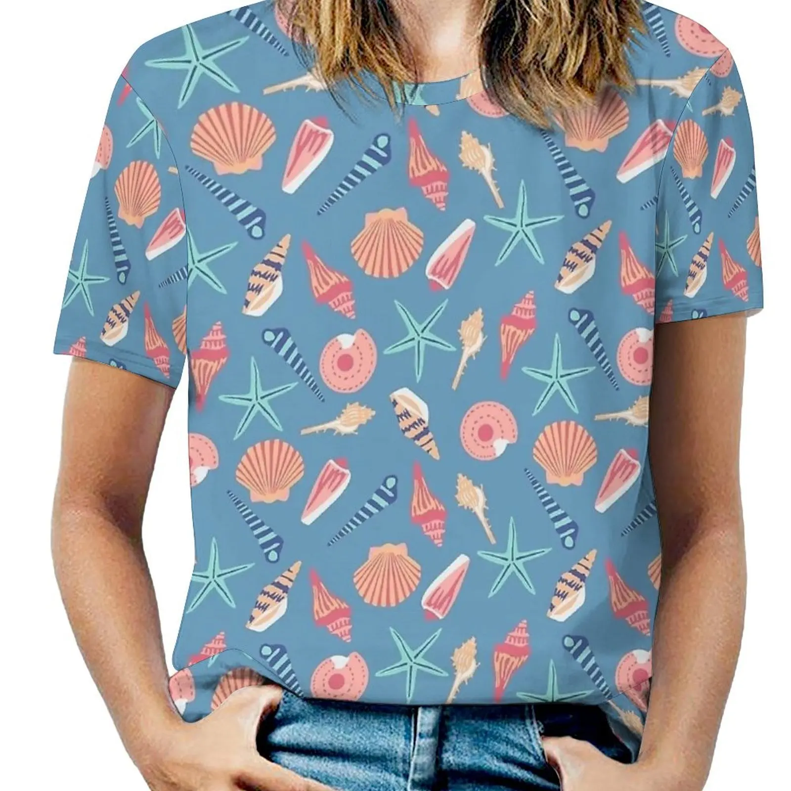 Oversize Cute Sea Shells Print T-Shirts  Street Fashion T Shirt Short Sleeve Ladies Funny Tshirt Summer Pattern Tops