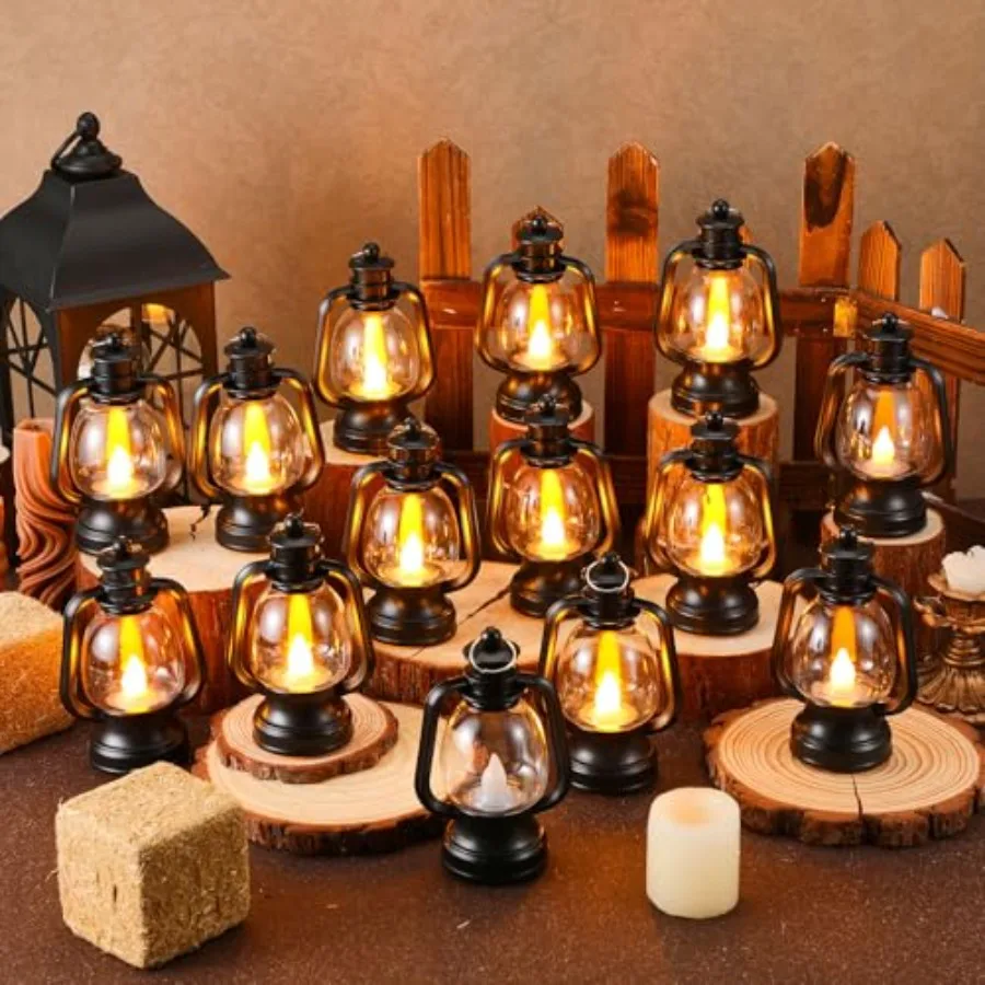 2 Pcs Mini Lantern Decor Western Lantern Table Centerpiece Small Vintage Camping Hanging Lamp Ornaments Bulk for Cowboy Cowgirl