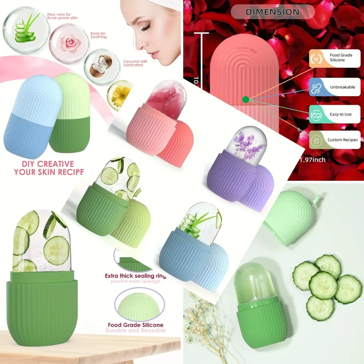 Silicone Ice Mold For Face Beauty Facial Ice Cube Mold Ice Roller For Face And Eye Icing Gua Sha Face Massage Skin Care Tool 66