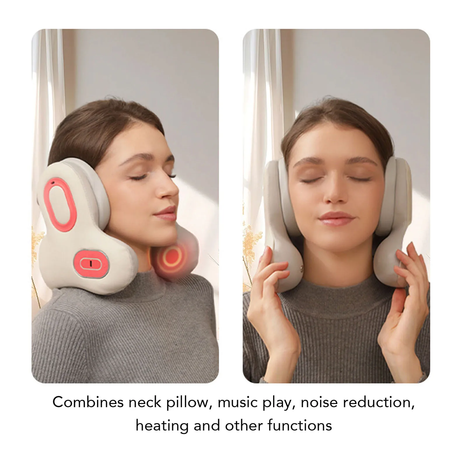 

Travel Neck Pillow with Bluetooth Headset Noise Canceling Heating U Shaped Travel Music Pillow for Airplane Car