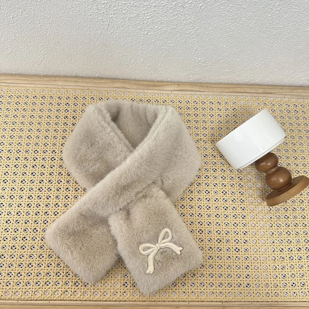 심플한 단색 리본 스카프 한국 스타일 캐주얼 어린이 플러시 스카프 따뜻한 방풍 어린이용 크로스 스카프 소녀용