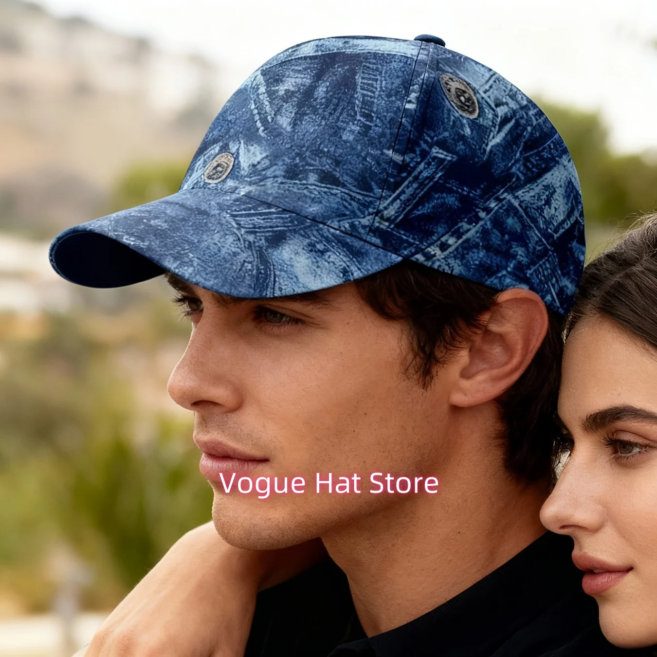 1pc Print Baseball Cap for Men & Women - Adjustable Sun Hat with Patchwork Jeans Pattern, All-Over Blue/Dark Brown/Beige, Vintag
