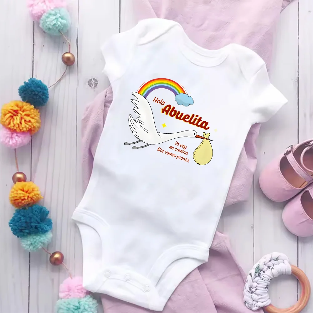 

Hello Grandma I'm on My Way Print Newborn Bodysuit Baby Summer Romper Toddler Short Sleeve Jumpsuit Pregnancy Announcement