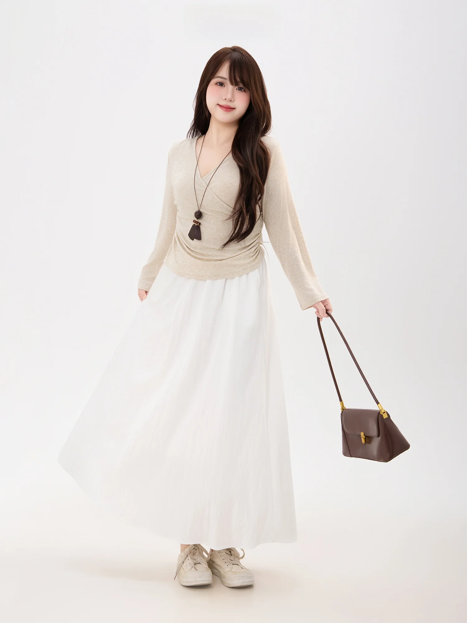 

Женский трикотажный топ больших размеров с V-образным вырезом, длинным рукавом, облегающий, с перекрестной талией, повседневный, из смесового полиэстера