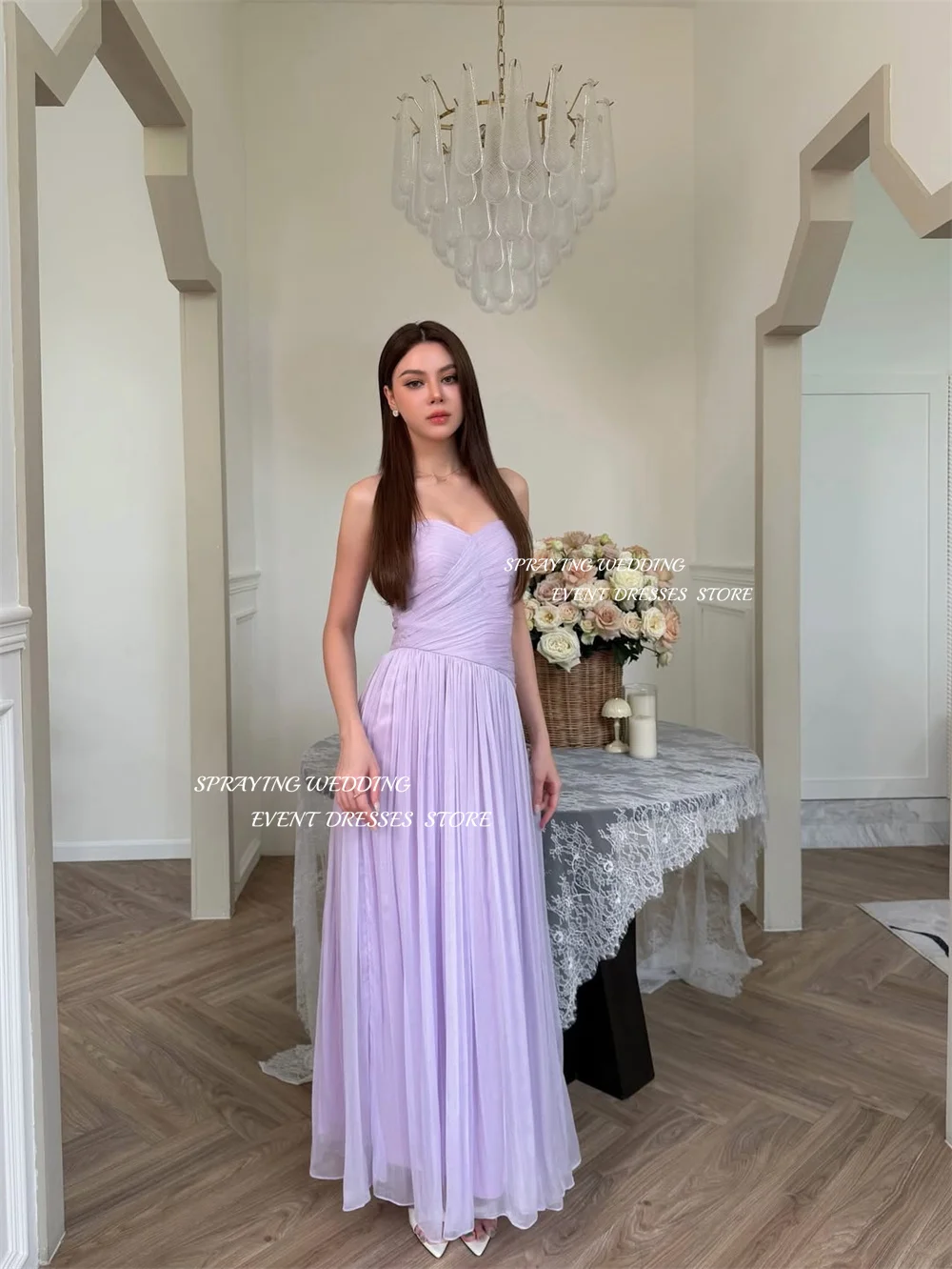 Vestido de noche de gasa morado de hadas SPRAYING, vestido de fiesta con capa de corazón, vestido hasta el tobillo para ocasiones especiales personalizado