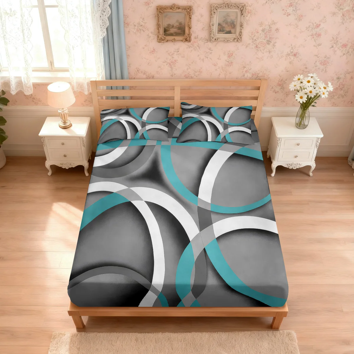 3pcs Abstract Curve Printed Coreless Bed Sheet Set Multi Size Soft Bed Cover Bedroom Bedding Decoration Machine Washable