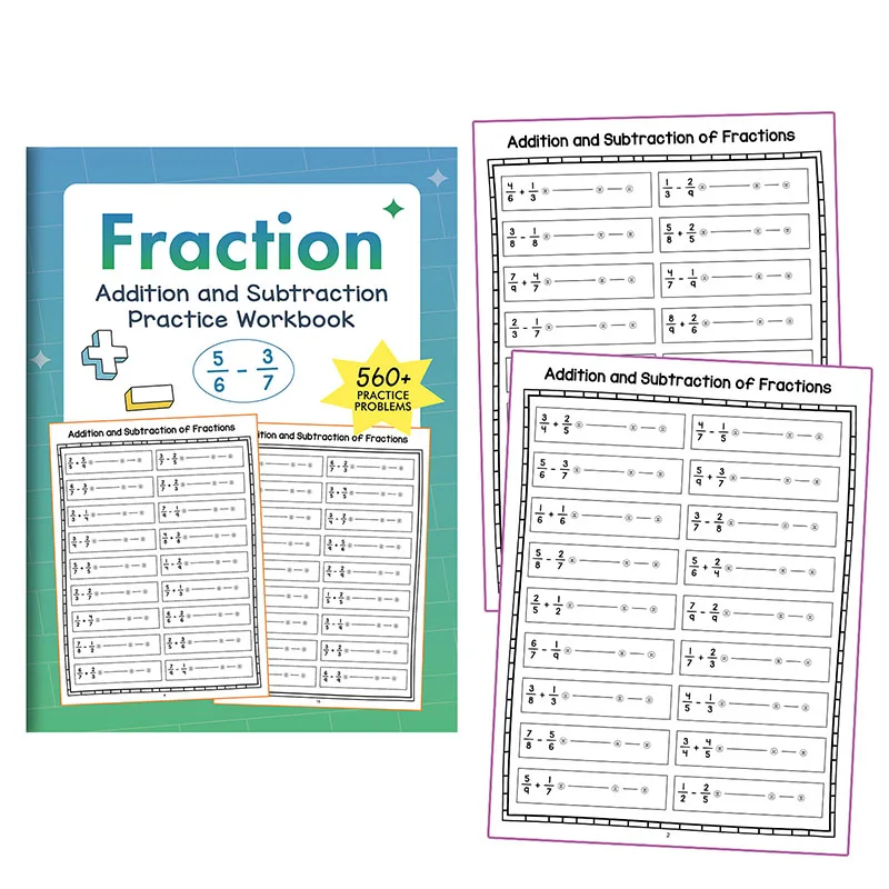

Elementary Math Fraction Addition Subtraction Practice Workbook for Kids Grades 3-6 560+ Exercises Step-by-Step Learning