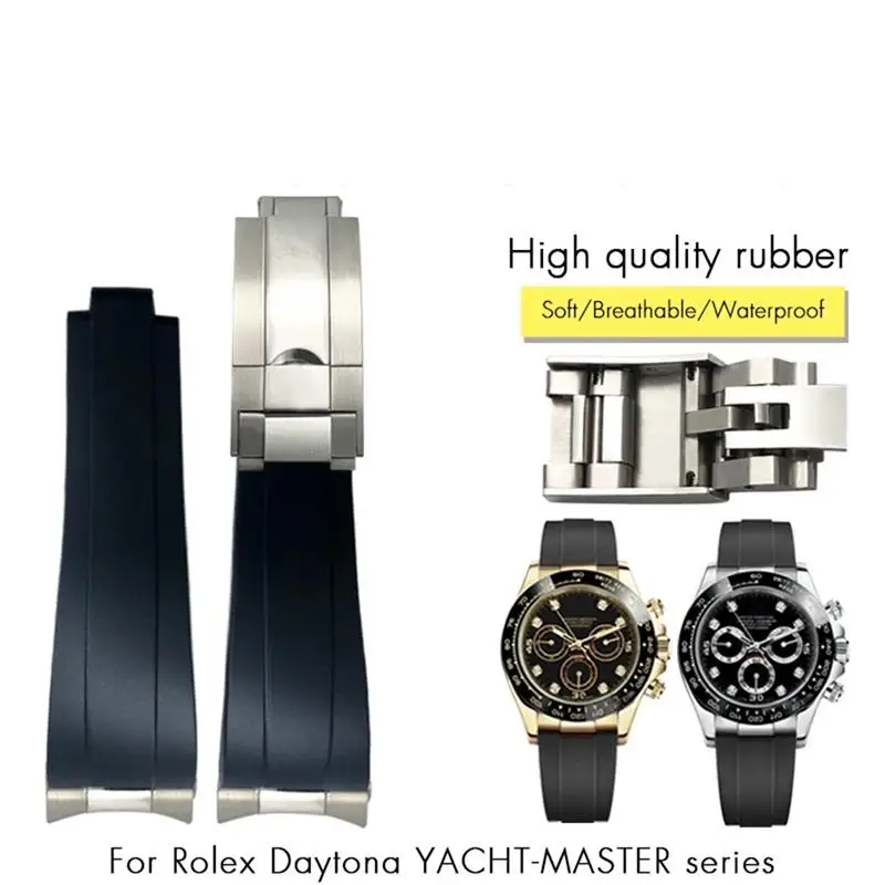 TINTAG 20mm 21mm Rubber Short Buckle Watchband Fit for Rolex Daytona Submariner Role OYSTERFLEX Yacht Master Small Wrist