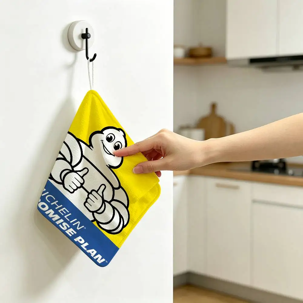 M-Michelins Logo Hanging Kitchen Towel, Polyester Cotton Fabric, Absorbent Hand Wiping Towel for Home Dormitory