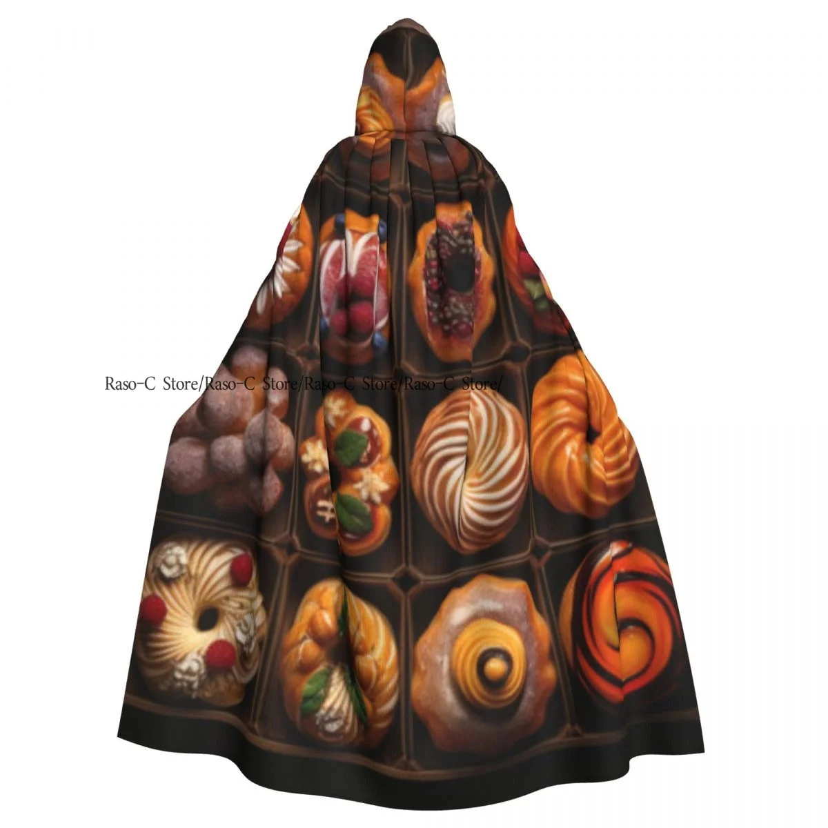 Assorted Donuts In Wooden Box Hooded Cloak Polyester Unisex Witch Cape Costume Accessory