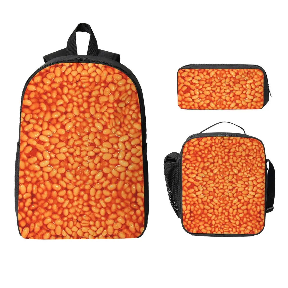 Baked Beans In Things Pattern Backpack Boys Girls BookBag School Bag Laptop Shoulder Bags 3ps Insulated Lunch Bag Pencil Case