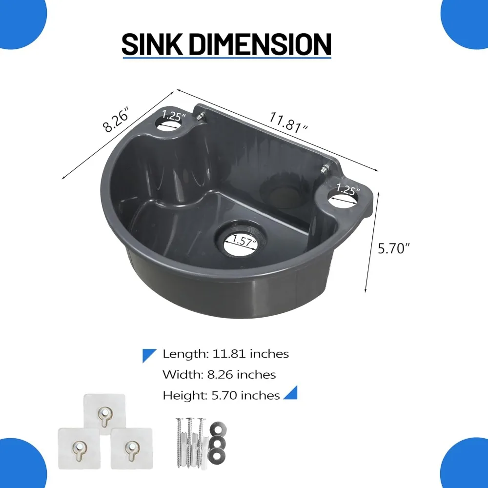 Wall Mount Adhesive Bathroom Sink No Drill Installation Mini Plastic Wash Basin with Faucet Hole for RV Home Dorm Garage