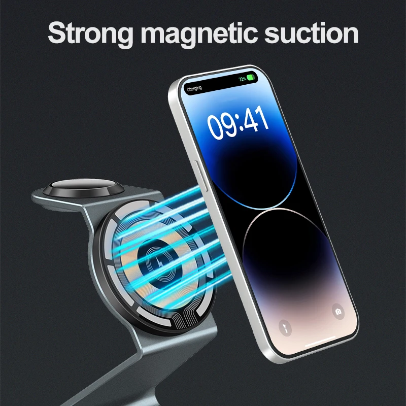 3 in 1 Magnetic 15W Fast Wireless Charger Station Stand Transparent For iPhone 12 13 14 15 Pro Max Apple Watch 9 8 7 6 5 Airpods