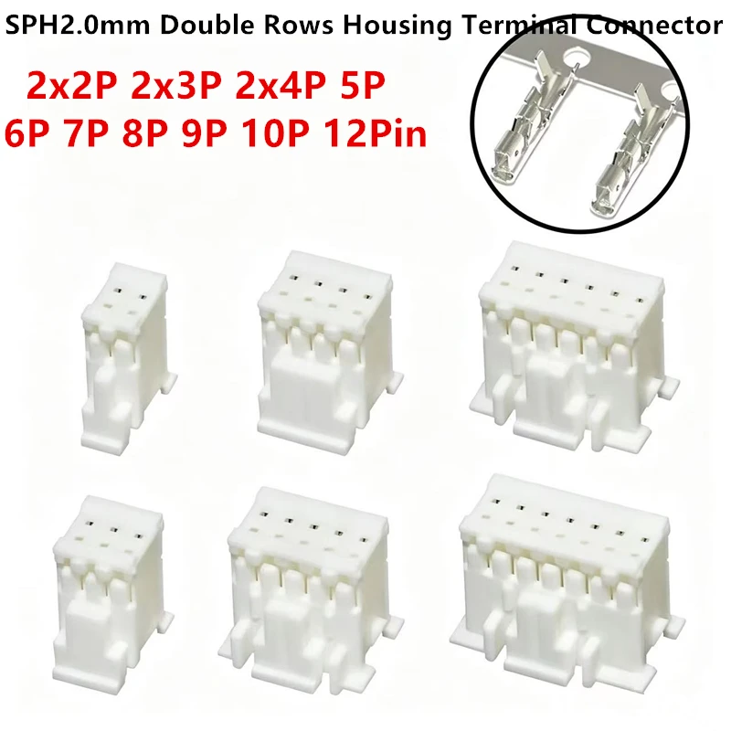 20PCS SPH2.0mm SPH 2.0mm 2x2P 2x3P 2x4P 5P 6P 7P 8P 9P 10P 12Pin Double Rows Housing Terminal Connector