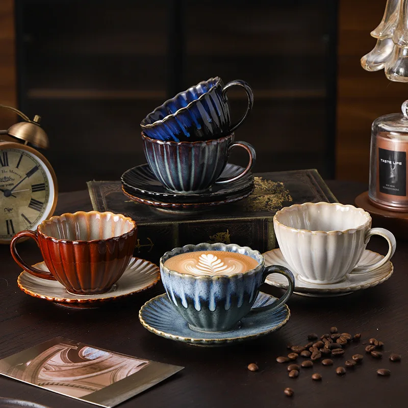 Vintage Hochwertige Gestreifte Keramiktasse, Hotel-, Heim- und Büromilchkaffeetasse, Nachmittagstee-Trinktasse
