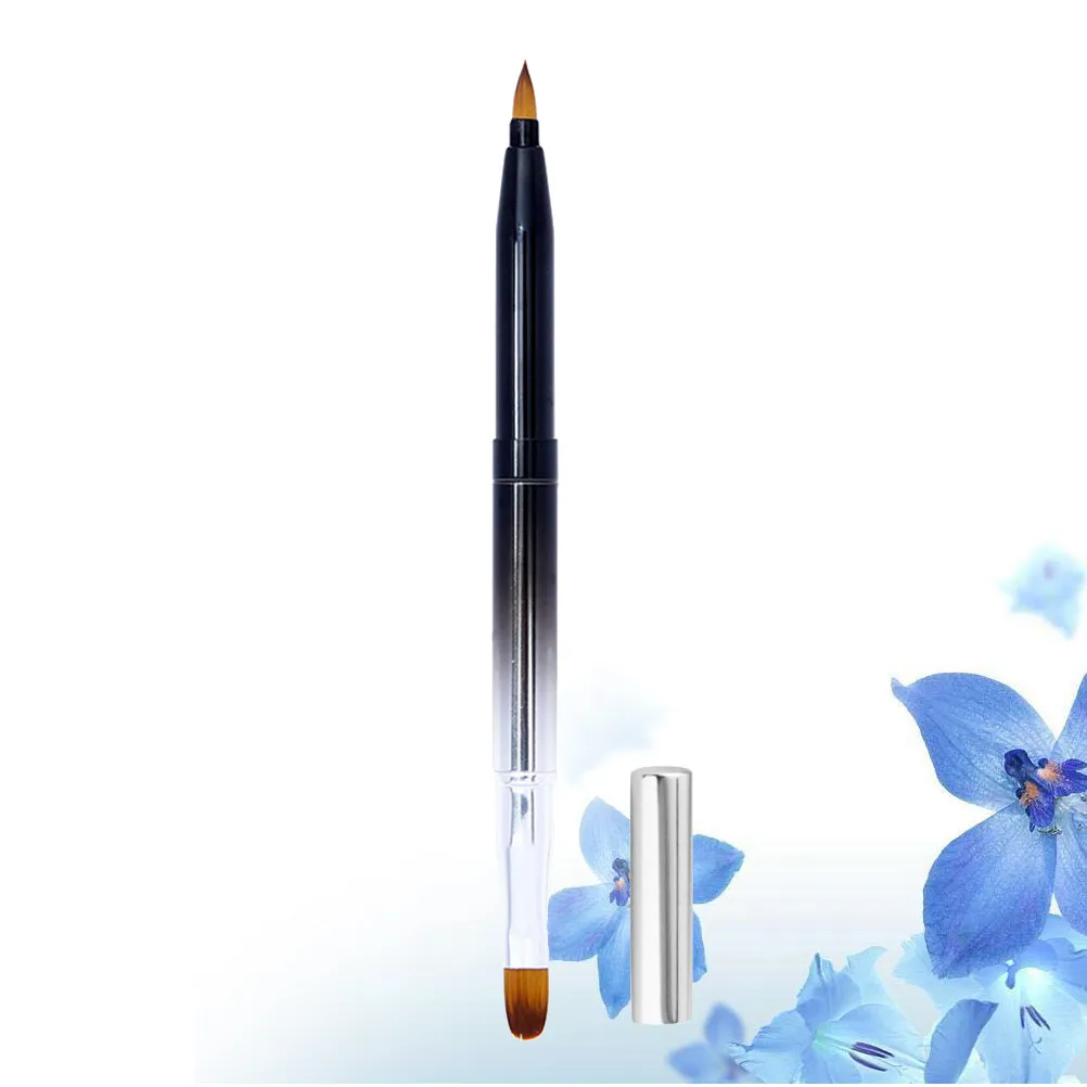 แปรงทาปากแบบสองด้าน สีดำไล่เฉด หัวแปรงแบบยืดหดได้ ตัวแปรงโลหะ ปลายนุ่ม สำหรับทาลิปสติกและลิปกลอส อุปกรณ์แต่งหน้า