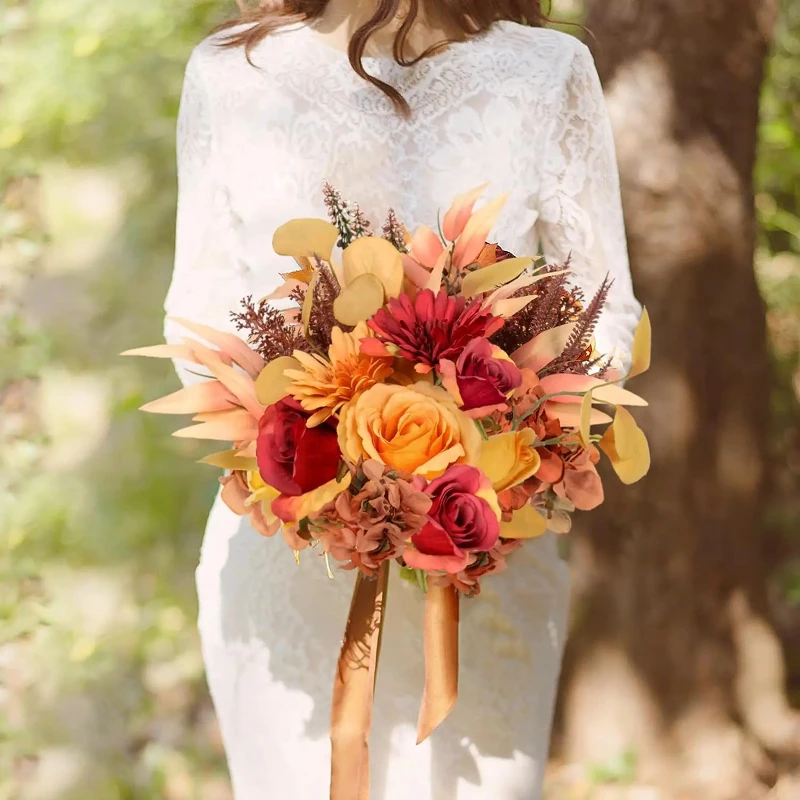 1 قطعة باقات بوهو الطين ديكور الغرفة لتقوم بها بنفسك الحرير زهرة اصطناعية باقة الزفاف لزفاف ريفي المنزل الأزهار المركزية