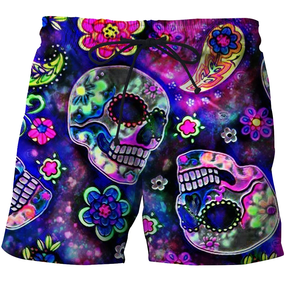 Summer funny shorts Bermuda shorts and board pants Men\'s sports shorts Summer mens skull beach shorts 3D printed graphic shorts