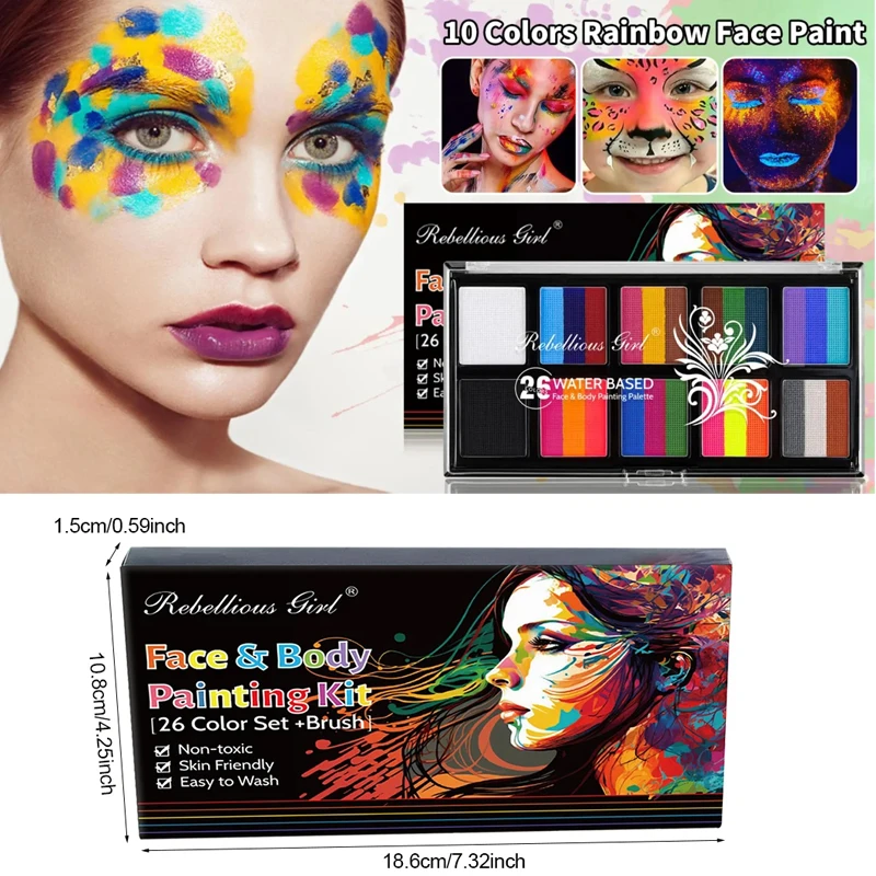 COLORFUL Body Face Painting Kit for Kids Adults, Face Makeup Palette Easy to Wear,Halloween Carnival Artist Cosplay Art Party