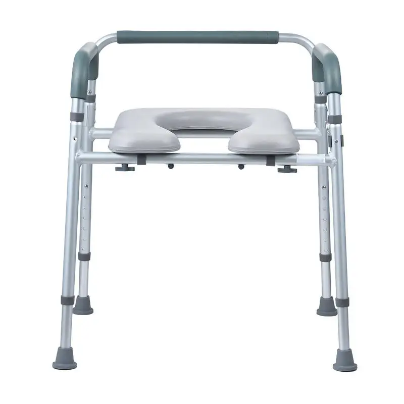 Toilet Bench 22"x17"x31" For Bedroom Hospital Nursing Home, Padded Seat Armrests 7-Level Height Adjustable 5.8L Removable Bucket Easy Assembly 350 LBS Capacity Adult Senior Raised Potty Chair