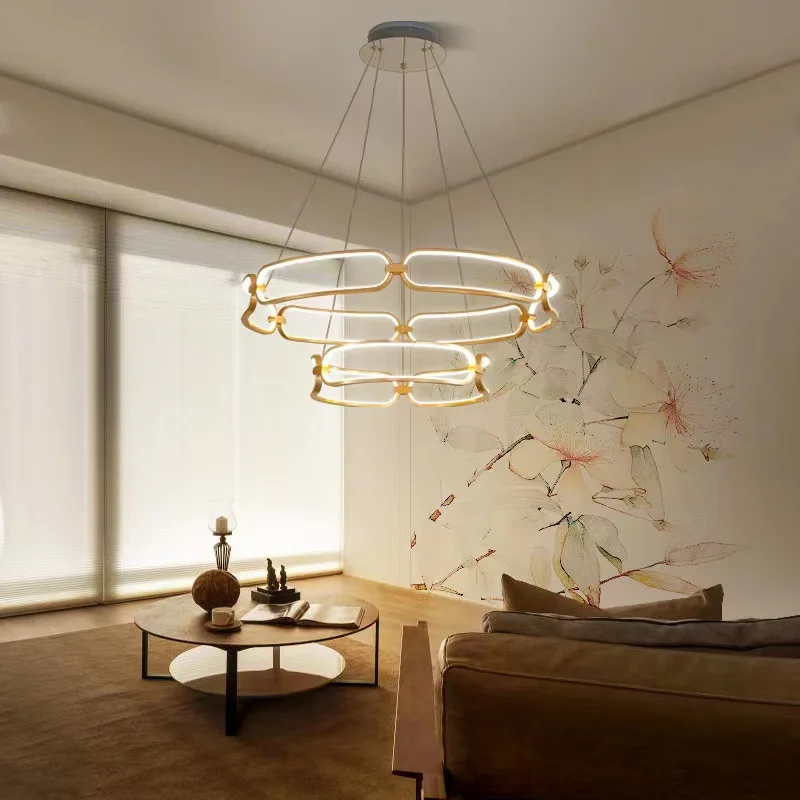 

Nordic Aluminum Double Ring Pendant Lights Foyer Dining Room Bedroom Modern Minimalist Chandelier Home Use Circle Suspend Lamps
