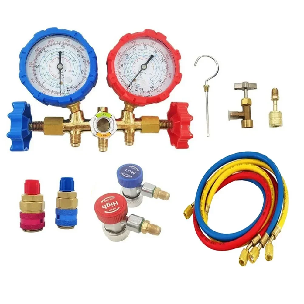 Diagnostic Gauge Set for Auto and Home Air Conditioning Systems Easy to Read Pressure Readings 3 Color Coded Hoses