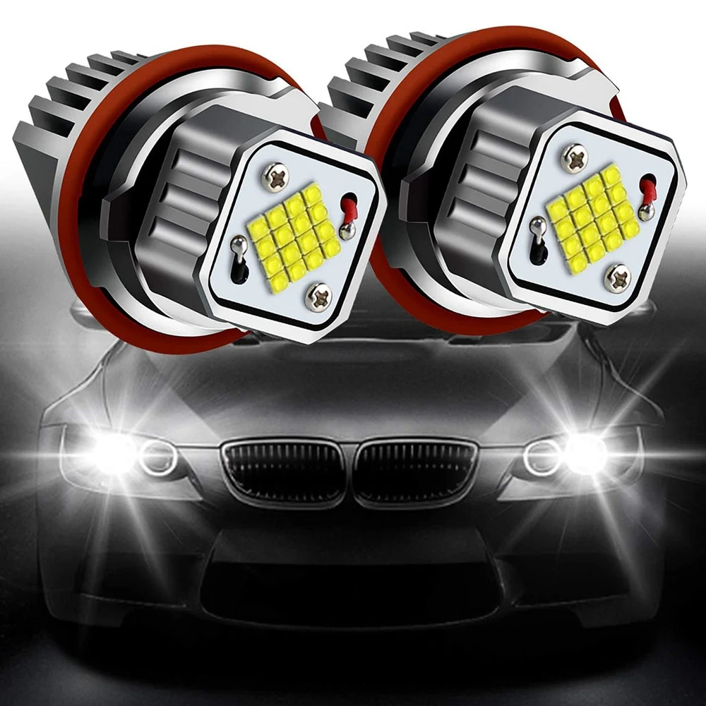 ไฟหน้า LED วงแหวนฮาโลเจนดวงตานางฟ้าสีขาว2ชิ้น80W 6000K สำหรับ-BMW 1 5 7ซีรีส์ X3 X5 E39 E60 E66 E87