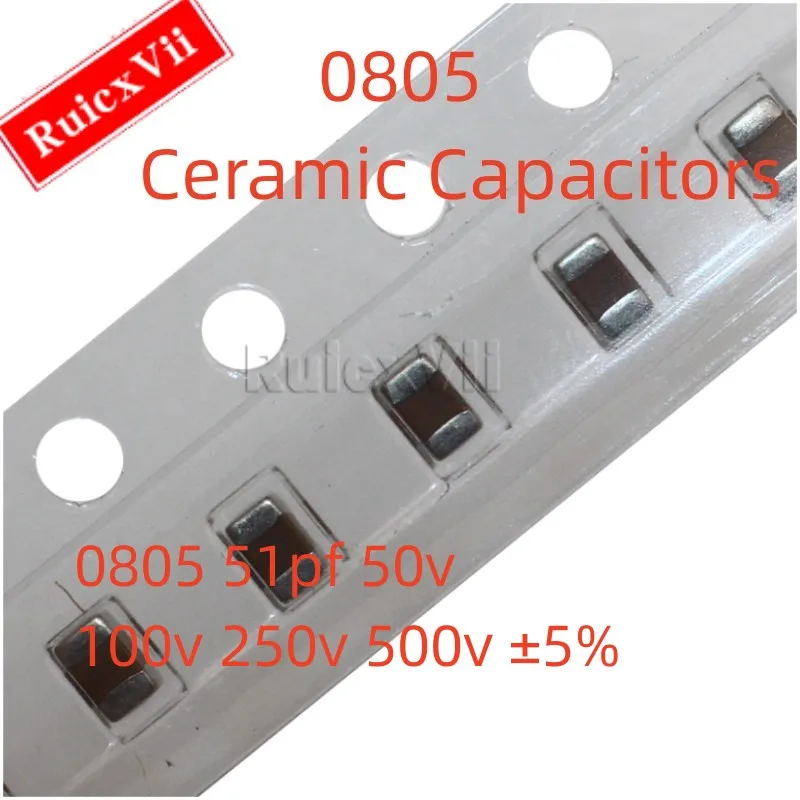 

(50 шт.) 0805 51PF 50 в 100 в 250 в 500 В ± 5% 510J COG 2012 SMD керамические конденсаторы