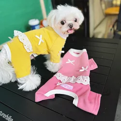 Pet Dog Lace Four Legged Pants Cat Clothing Winter Four Legged Shoulder Straps Hoodie Plush Thick Casual Teddy Bear Clothing