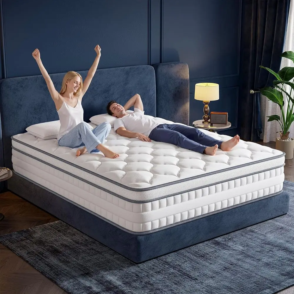 12 Inch Memory Foam Mattress with Boxed Coil Springs, Medium Support and Breathable White Cover
