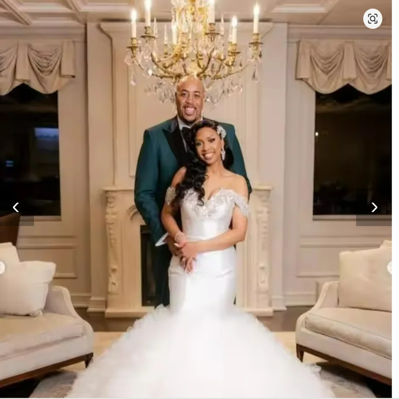 Customized Shinny Beads  Off the Shoulder Wedding Dress Sweep Train  Robe De Mariee African Church  Bridal Gown