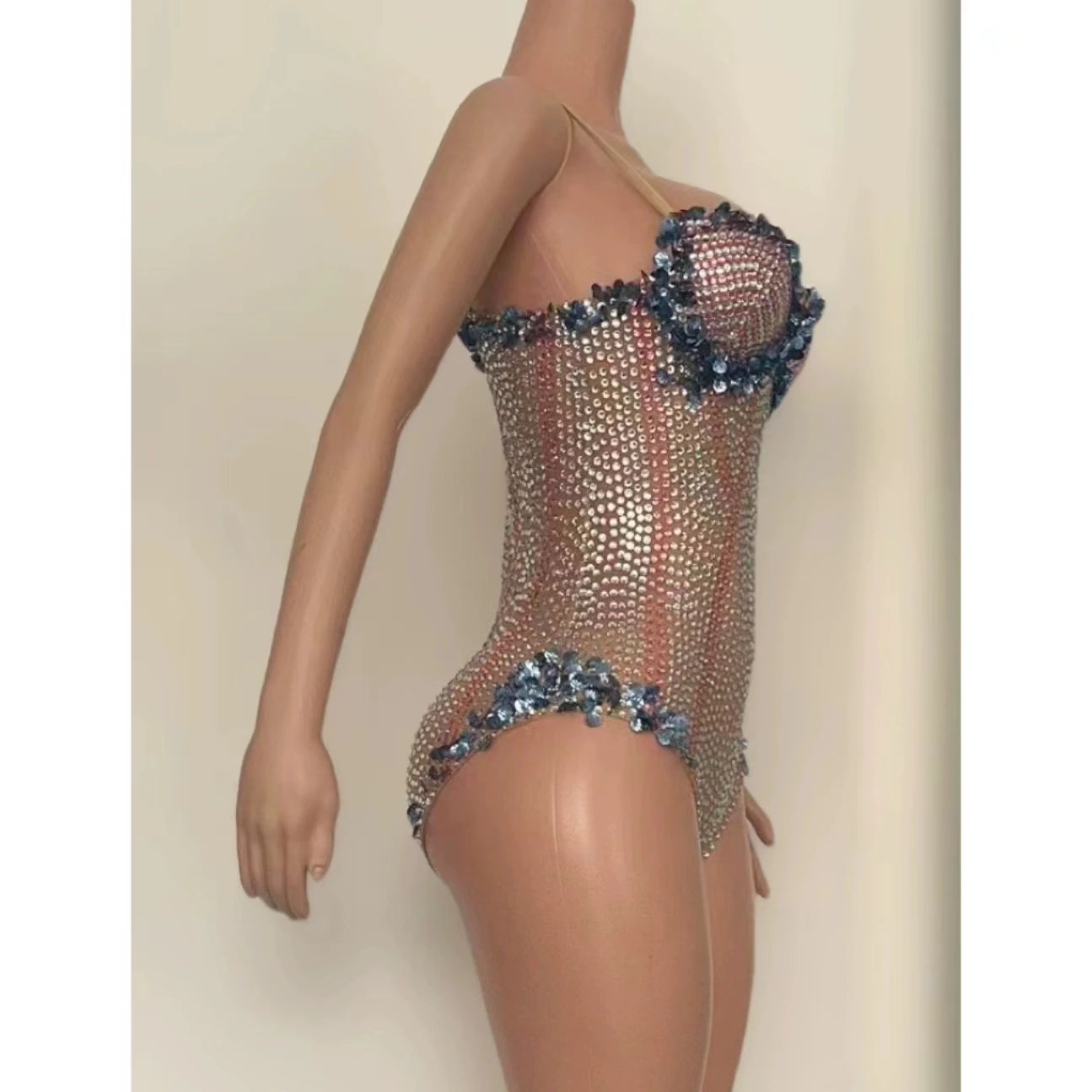 Mono Sexy con diamantes, Bikini para club nocturno, Bar, Festival, fiesta, DJ, cantante femenina, equipo de baile, disfraz de escenario actuación