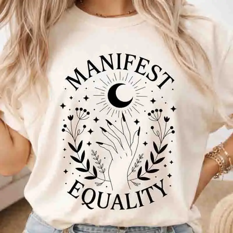 100% Cotton Manifest Equality T-Shirt Vintage Feminist Human Rights Tee Mystical Floral Women Feminism Empowerment Top