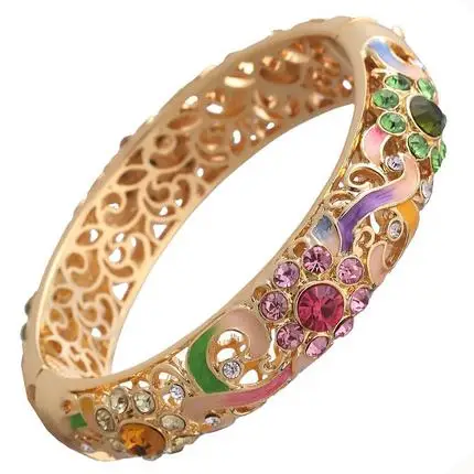 

New Vintage Cloisonne Rhinestone Bangles for Women Enamel Bracelets Gold-plated Accessories Color Openwork Fashion Jewelry Gifts