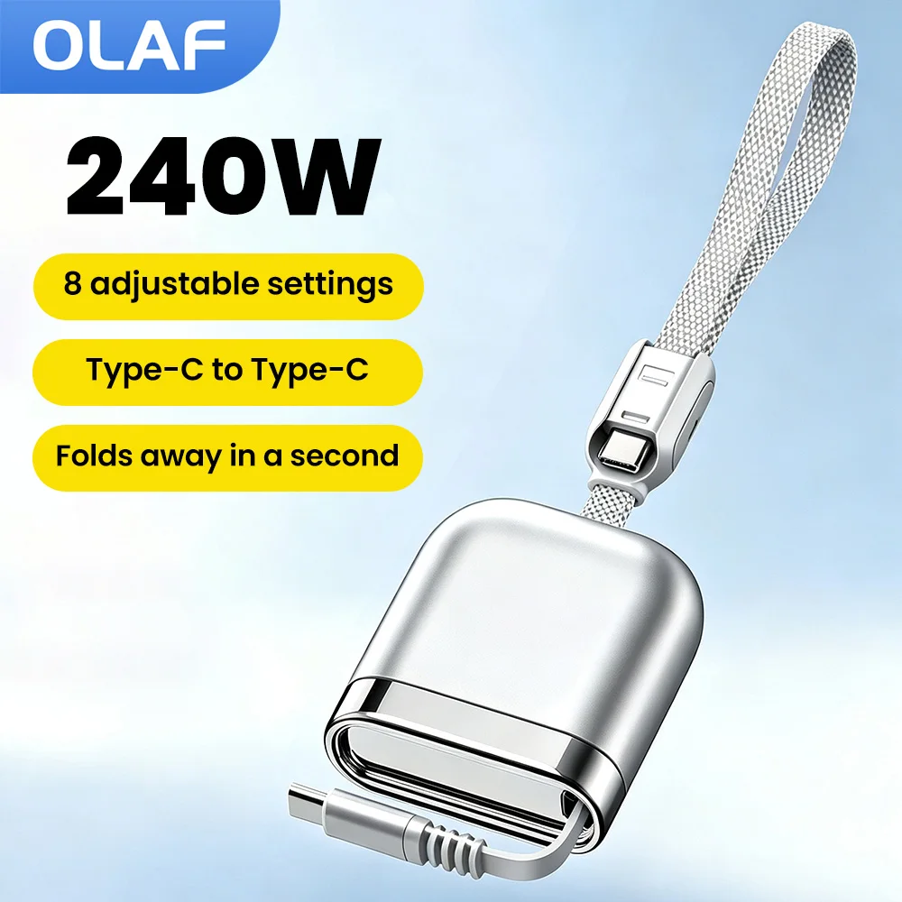 240W Retractable Type C To USB C Cable Fast Charging Dual Type C Phone Data Cable For Iphone 17 16 Samsung Laptop USB C Cable