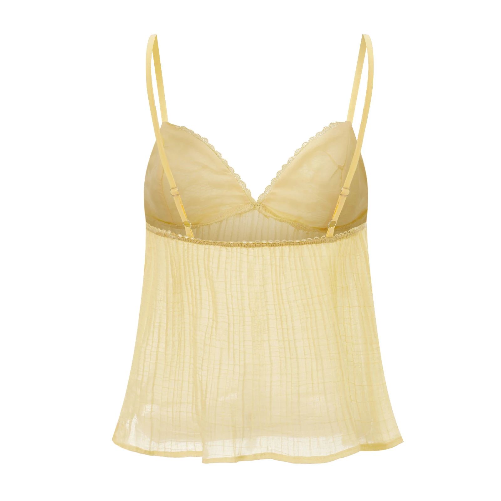 Women's Y2K Pleated Babydoll Camisoles Front Mini Bow Decor Adjustable Spaghetti Straps Lace V-Neck Ruffled Hem Tops