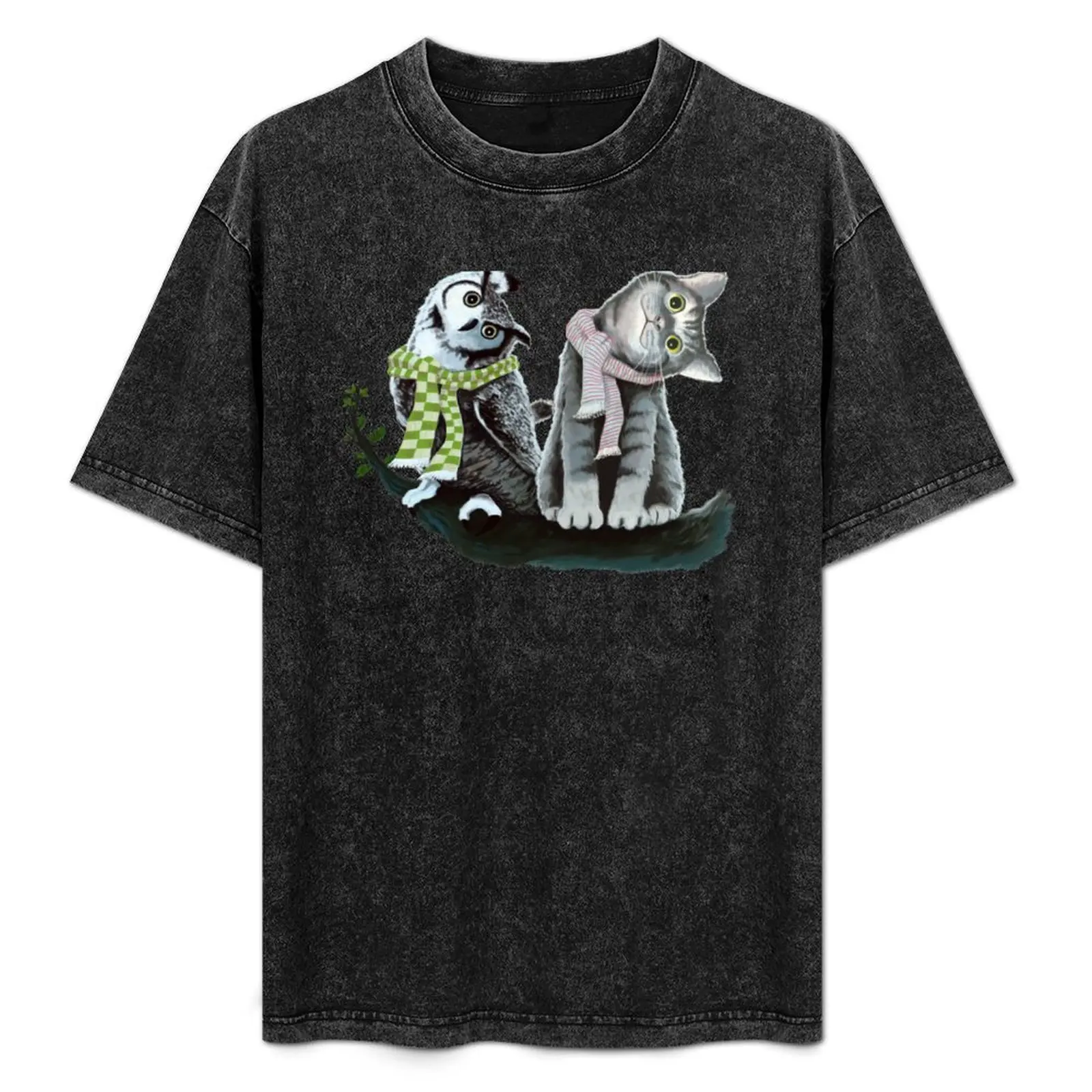 

Cat and Owl T-Shirt Casual Pattern Print Tee Shirt
