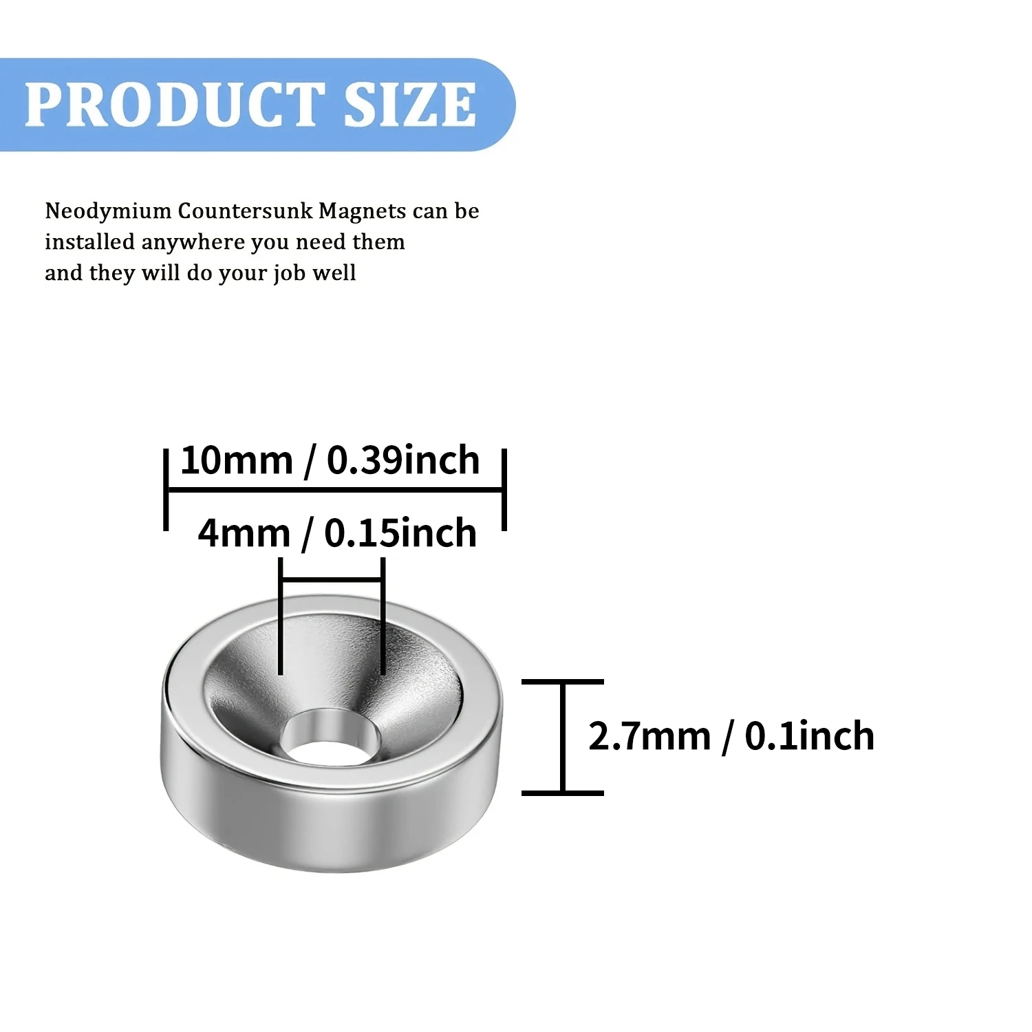 10x2.7mm Small Round Magnets,Neodymium Disc Magnets with Countersunk Holes.  Strong Rare Earth Magnets Heavy Duty.