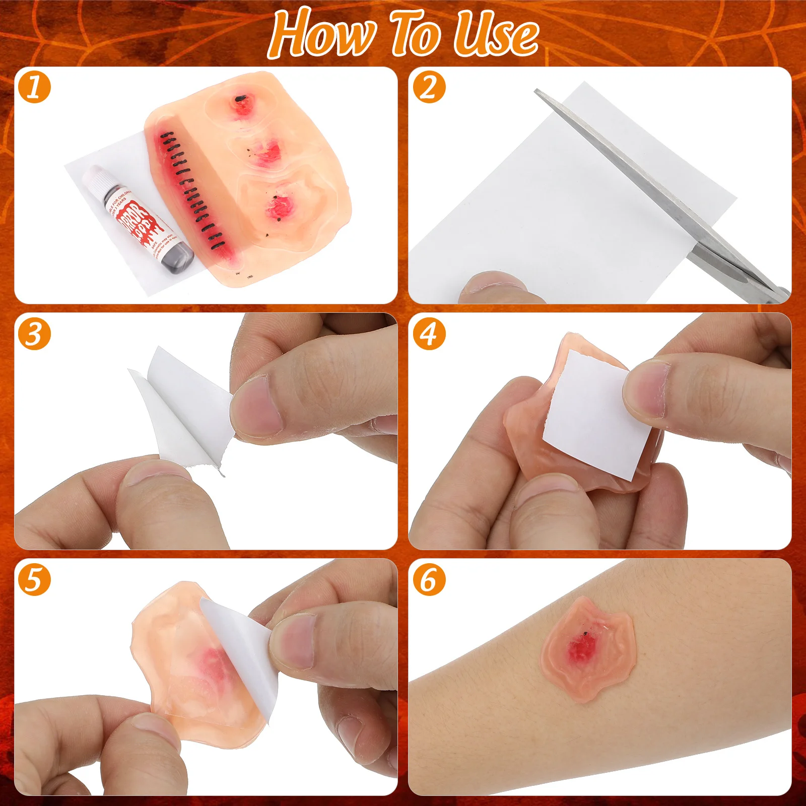 قطعتان من ملصقات ندبات الرعب المقاومة للماء من اللاتكس لتزيين الجسم المؤقت لتصميم إصابة الدم لحفلة الهالوين