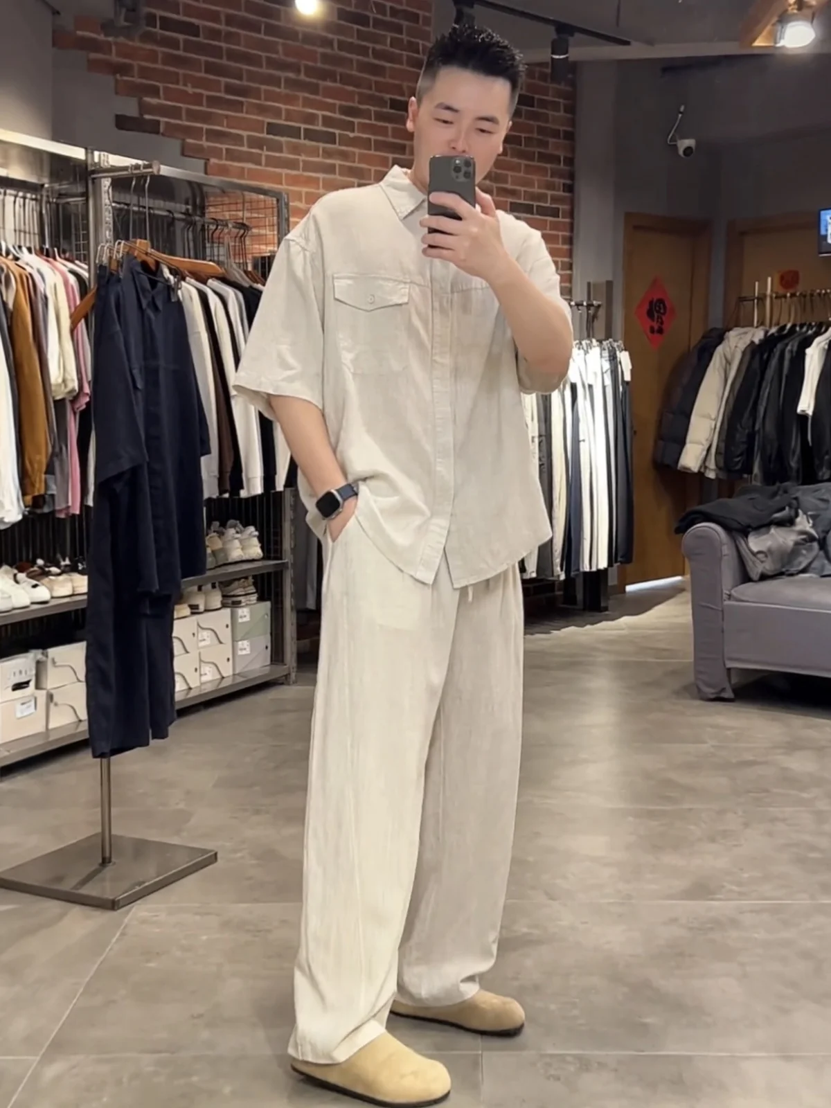

Summer Thin Cotton Linen Casual Set Men's Skin-friendly Breathable Short Sleeve Shirt Long Pants Two-piece Set Fashionable Le...