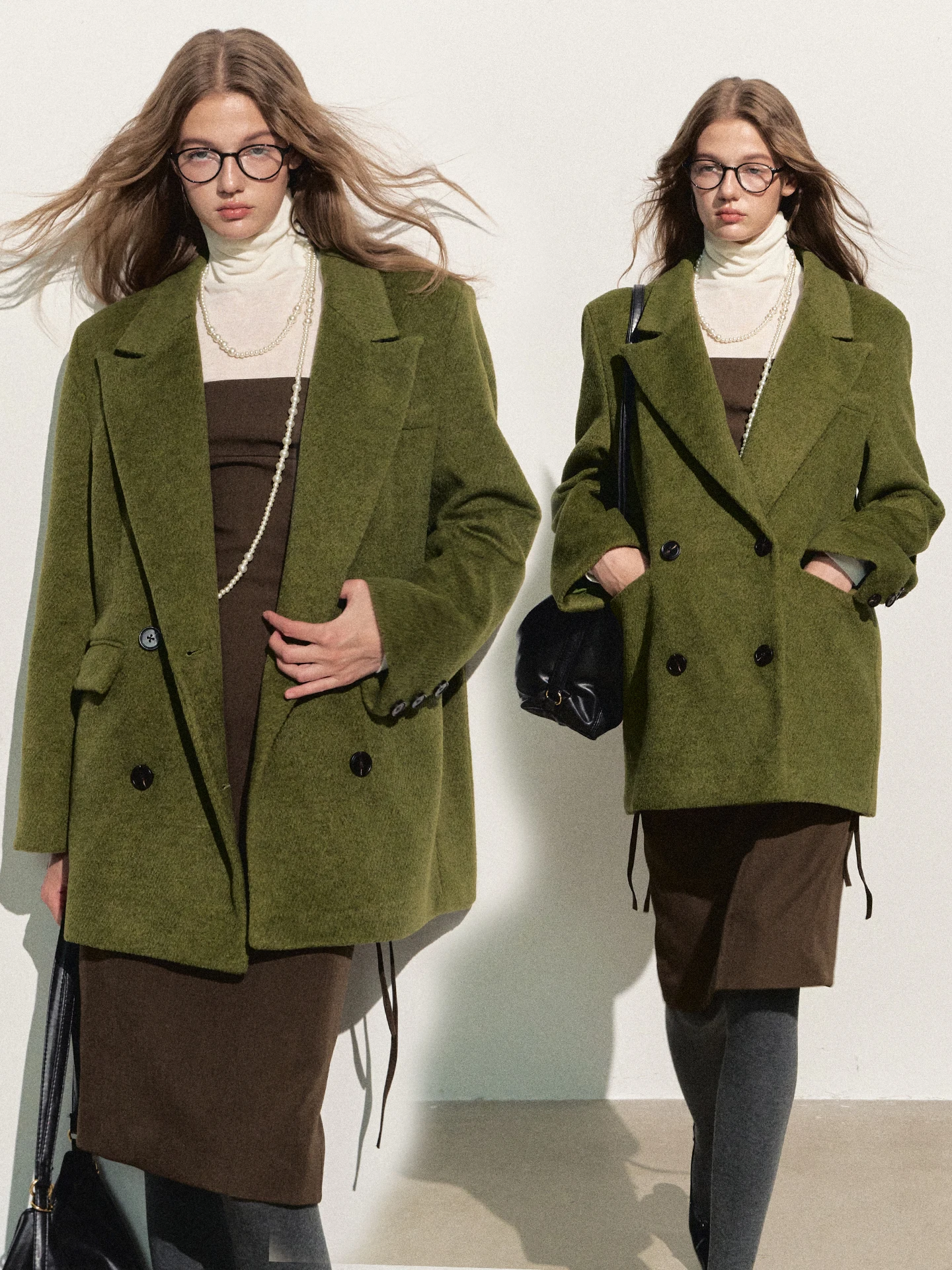 

Retro Sle Woolen Suit Coat Romantic Escape Wide oulder Loose Fit Women's Faion Winter Outerwear Polyester Wool Blend
