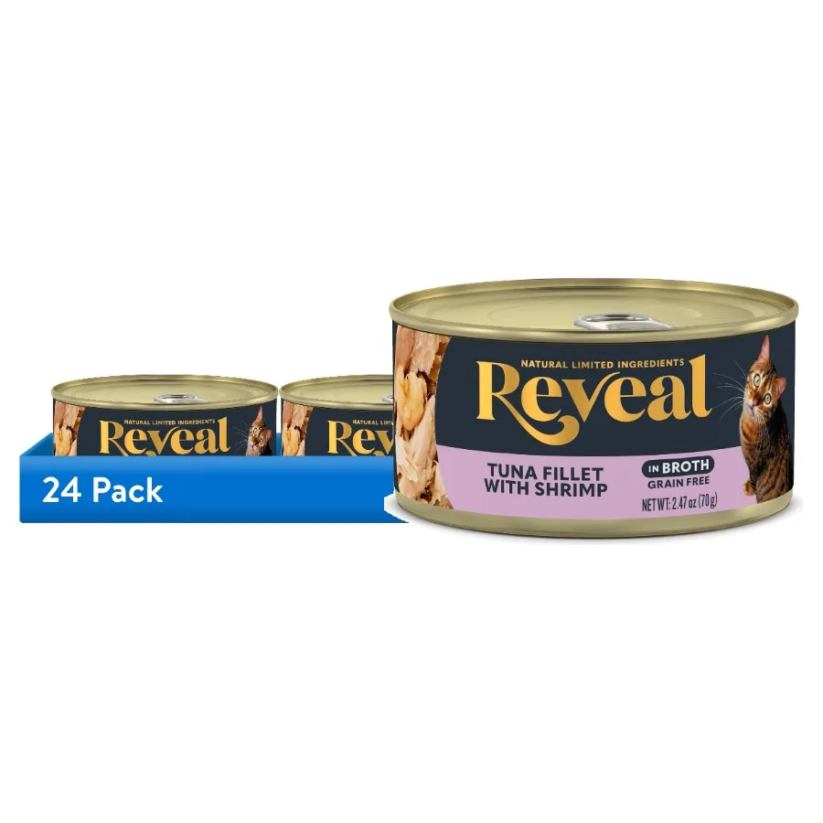

24 pack Reveal Natural Wet Cat Food, Tuna Fillet with Shrimp in Broth, 2.47 oz
