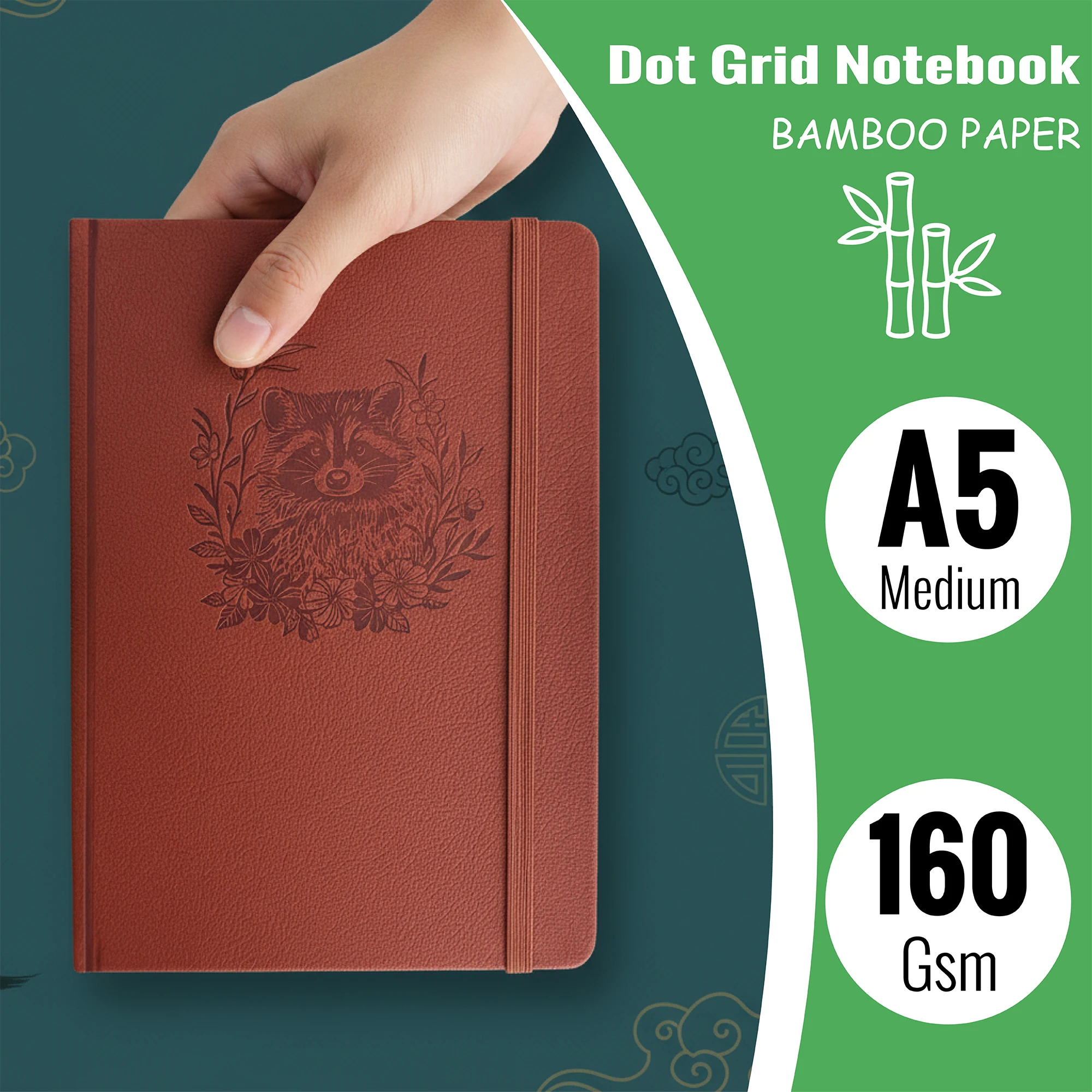 Modernes gepunktetes Notizbuch mit Kunstledereinband, 160 g/m2 dickes Papier, 160 Seiten, weiche Ecken, öffnet 180 ° – Detail 1