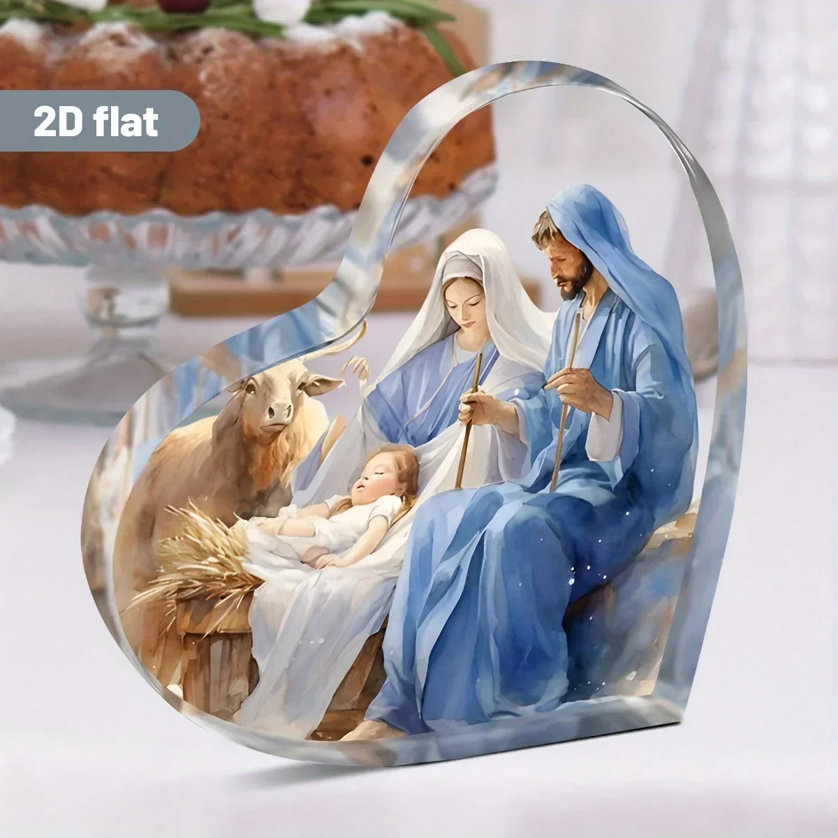 Holy Family Nativity Scene Heart Acrylic Plaque Watercolor Christian Desktop Decor