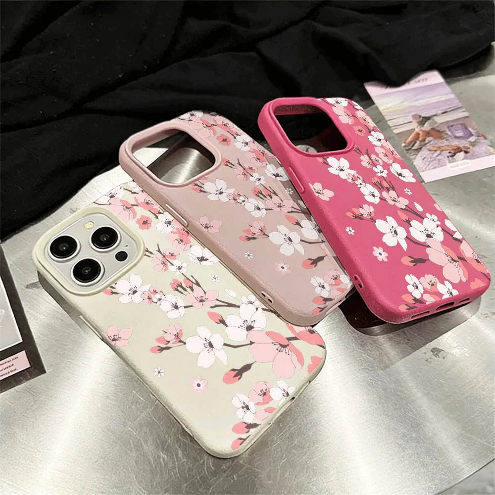 Korean Weeping Cherry Phone Case For iPhone 17 16 15 14 13 12 Pro Max 17 16 15 14 Pro 16 15 14 Plus 17Air Silicone Matte Cover - view 4