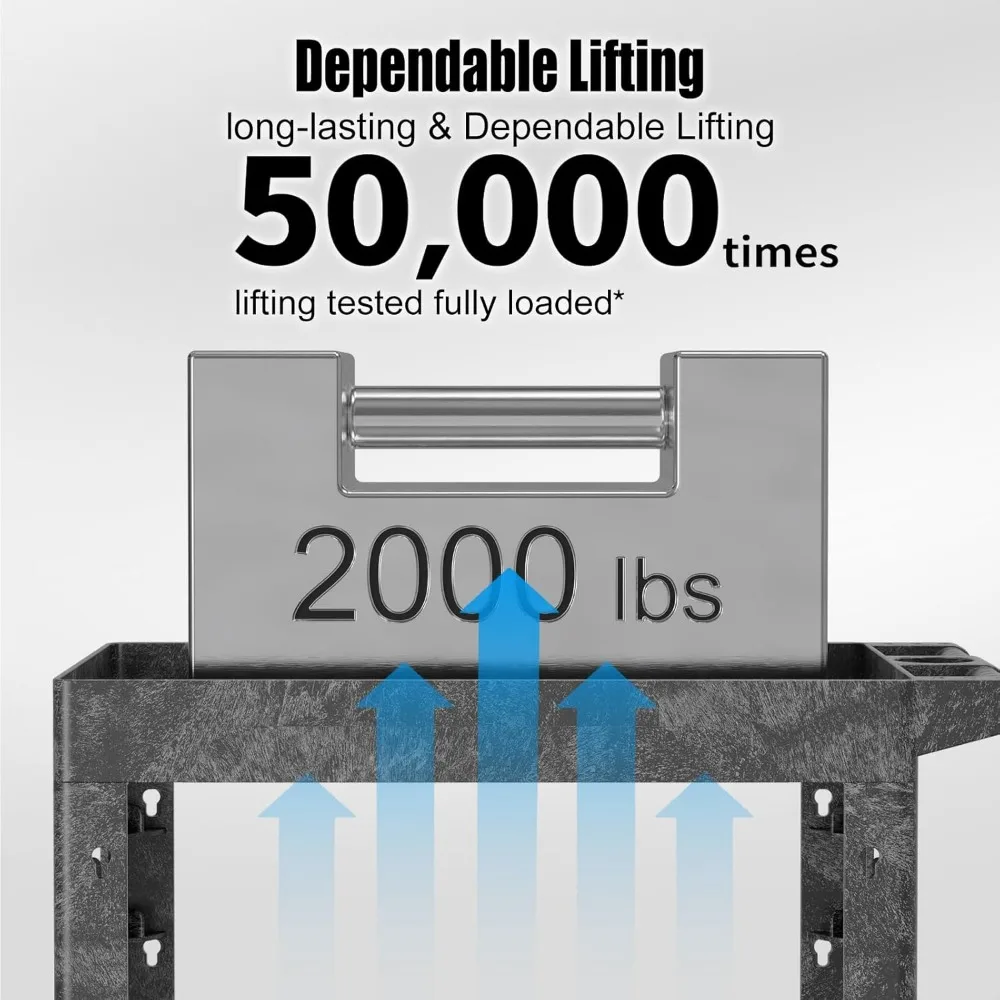 عربة أدوات بلاستيكية شديدة التحمل ذات رفين مع مقبض مريح و5 عجلات دوارة للمرآب وتخزين الأدوات