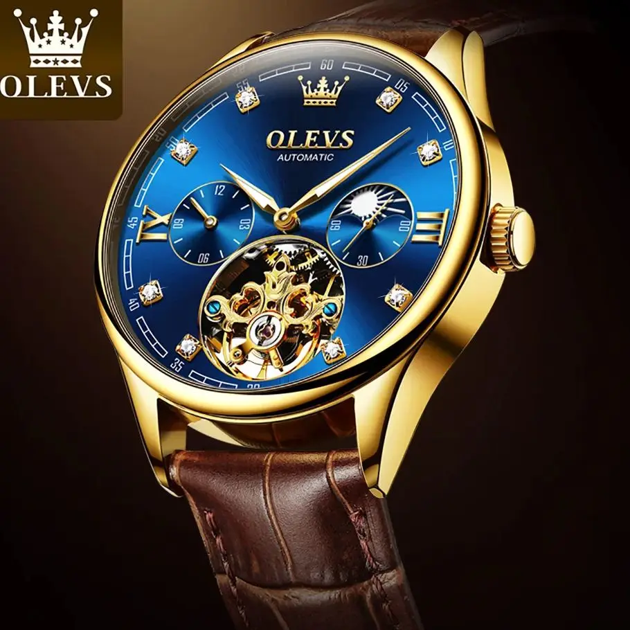 

OLEVS 3601 Мужские механические часы с ремнем Роскошные деловые спортивные автоматические часы ﻿ Для мужчин водонепроницаемые наручные часы с датой и луной ﻿