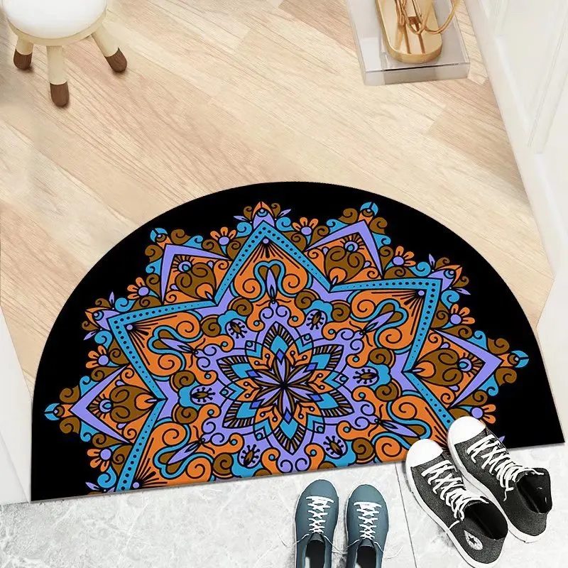 Crystal Velvet Patterned Mat Semi-circular Bedroom Kitchen Bathroom Entrance Mat Hallway Entrance Foot Sized Floor Mat Rug