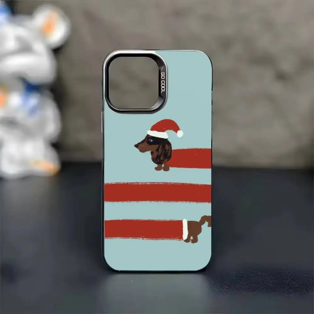 Funda de teléfono con diseño de perro salchicha, carcasa plateada de Color para IPhone 17 16 15 14 13 12 11 Pro Max Plus